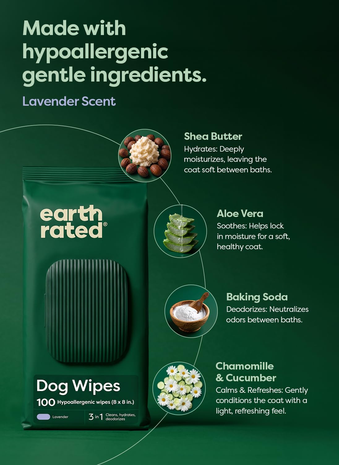 Earth Rated Dog Wipes for Paws & Butt, Deodorizing, Lavender, 200ct view 4