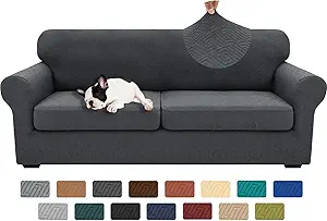 XINEAGE 2025 New 3 Pieces Couch Covers for 2 Extra Large Cushion Sofa Super Stretch Sofa Cover for 2 Large Seat Universal Loveseat Slip Cover for Living Room (Dark Gray), 71"-91"(2 Cushions)