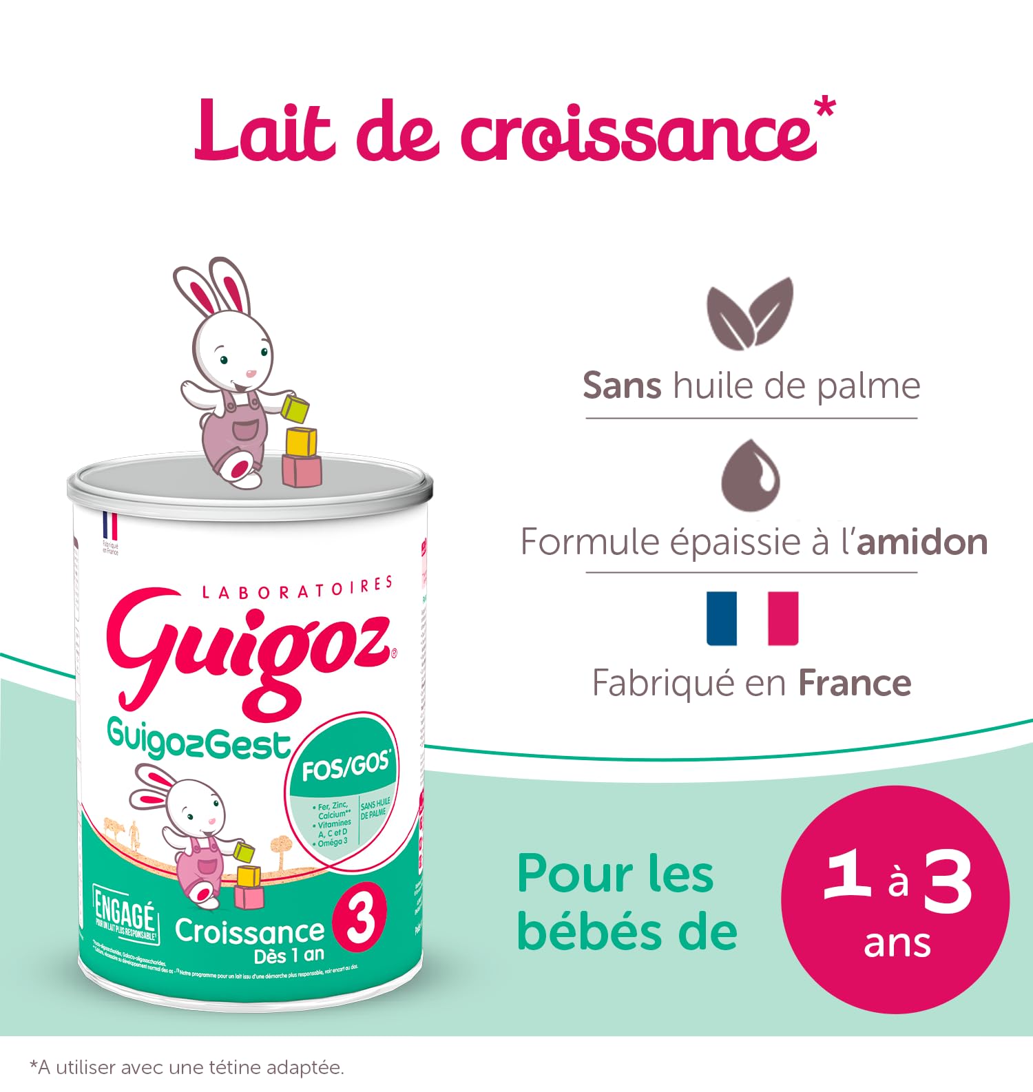 GUIGOZ GUIGOZGest 3 Lait de croissance en poudre de 1 à 3 ans - Boîte de 800g