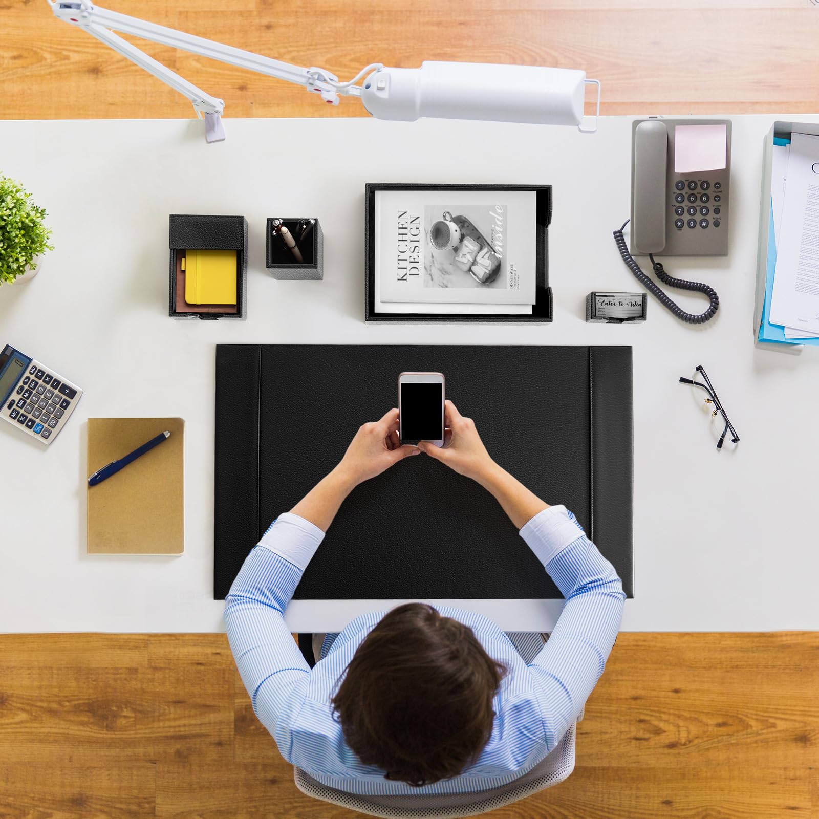 Sayglossy Schreibtischunterlagen-Zubehör-Set aus Leder – Schreibunterlage, Mattenschutz, Organizer mit Seitenschienen zum Schreiben, Büro, Zuhause, Arbeitsplatz, Schreibtischzubehör (schwarz)