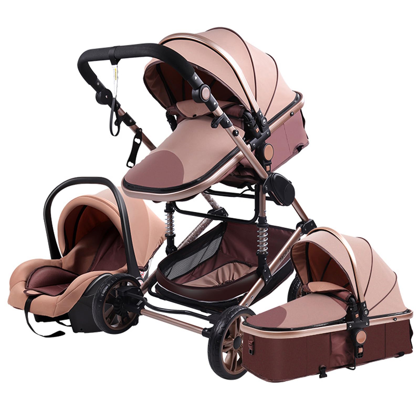Magic ZC Kinderwagen 3 in 1, Kinderwagen Set Umkehrbarem Doppelschiebemodus, Kombikinderwagen Großer Bequemer Babywanne, Buggy Rahmen Aluminiumlegierung (3 in 1 937 beige)