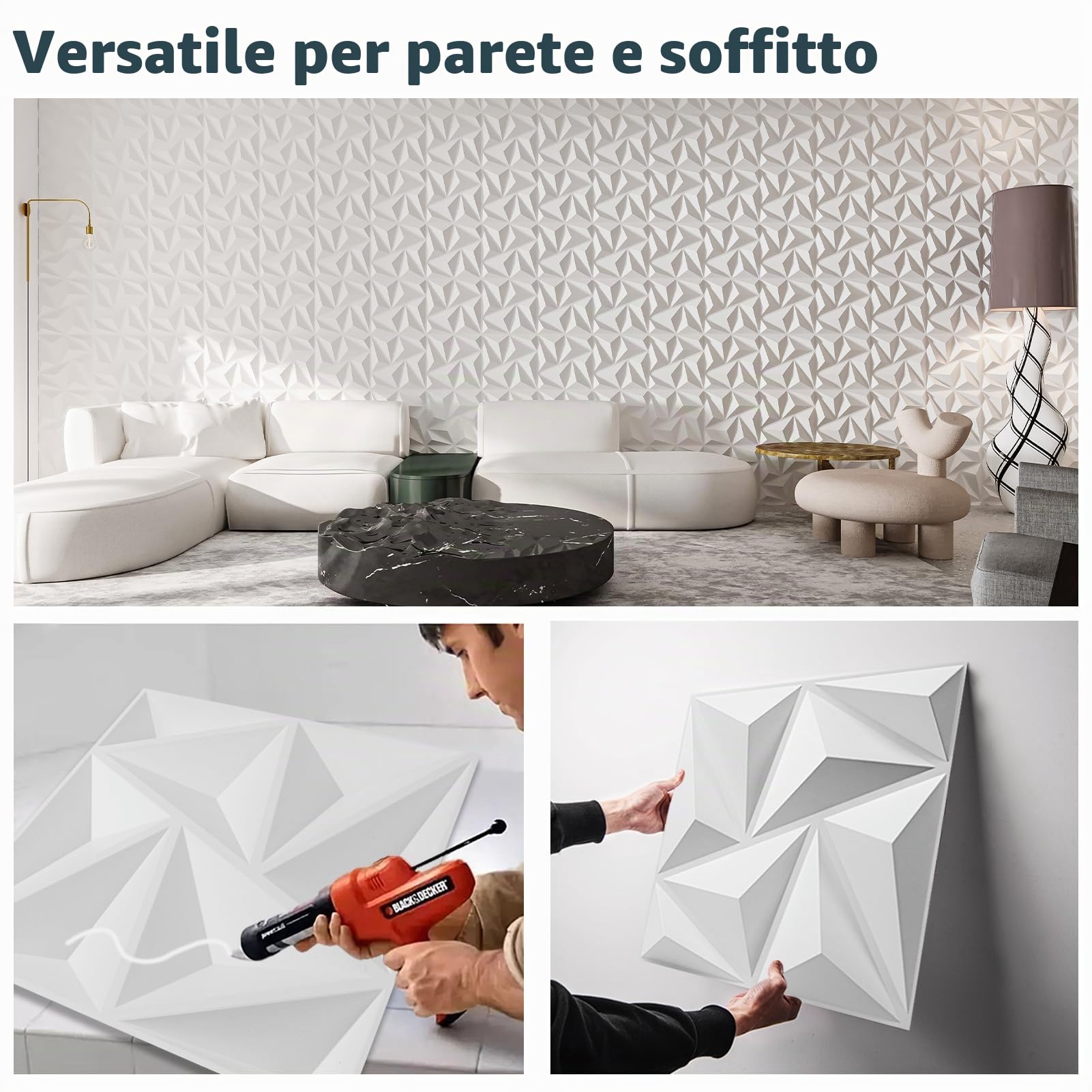 Art3d Confezione da 20 pannelli decorativi da parete 3D bianchi, 1,8 m² in PVC, decorazione da parete per interni, 30 x 30 cm