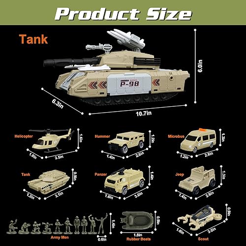 Miniatura 3 de Conjunto de juguetes militares de tanque, juguetes del ejército con 7 vehículos, camiones militares, helicóptero, regalo de cumpleaños para niños de