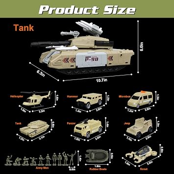 XDUOYJOY Military Tank Toy Sets, Army Toys with 7 Vehicles, Army Men Trucks Helicopter Birthday Gift for Boys Age 4-7, Easy to Store