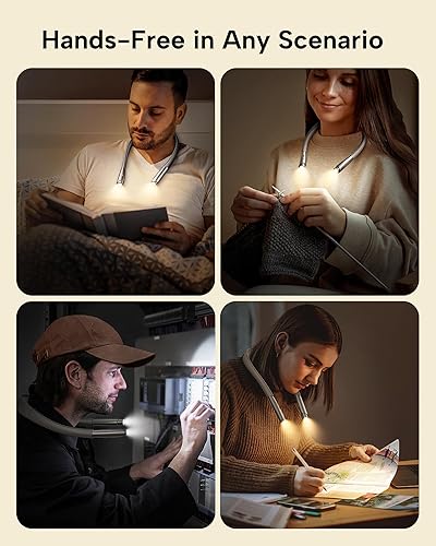 Miniatura 4 de Luz LED de lectura para cuello, luz de lectura para libro en la cama, manos libres, 3 niveles de brillo, diseño ligero y cómodo, de larga duración,