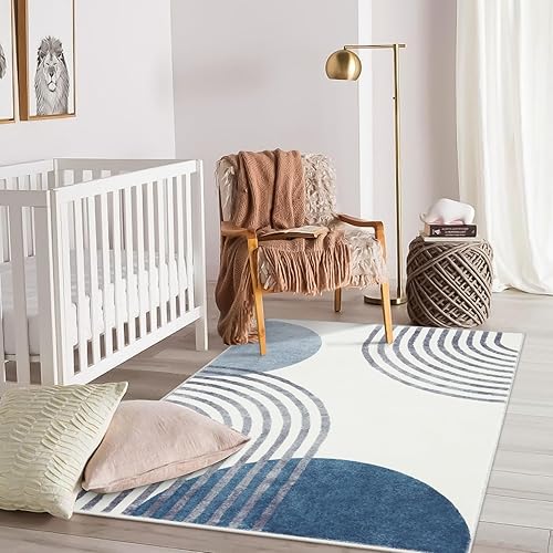 Miniatura 6 de Wonnitar Alfombra bohemia lavable de 3 x 5 pies para sala de estar, antideslizante, azul, para dormitorio, moderna abstracta de pelo bajo, pequeña