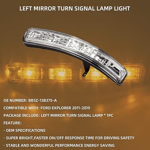 Miniatura 9 de Dasbecan Luz de luz intermitente para espejo derecho compatible con Ford Explorer 2011-2019 Passenager luces indicadoras LED laterales reemplazan #