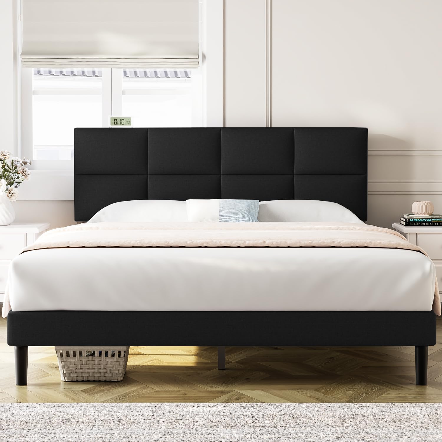Molblly Queen Bed Frame Upholstered Platform Bed with Headboard and