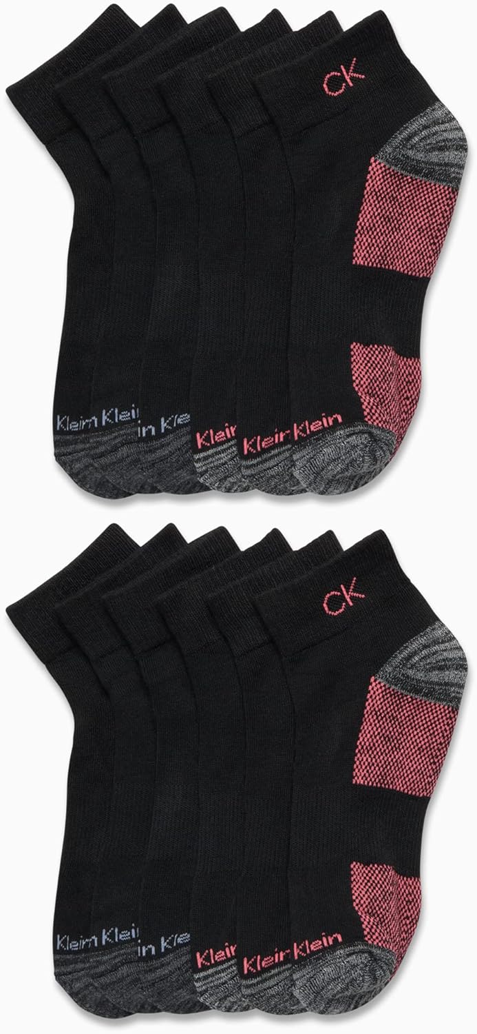 Calvin Klein Womens Quarter Socks - 12 Pack Breathable Cushioned Athletic Ankle Socks for Women for Running and Workout