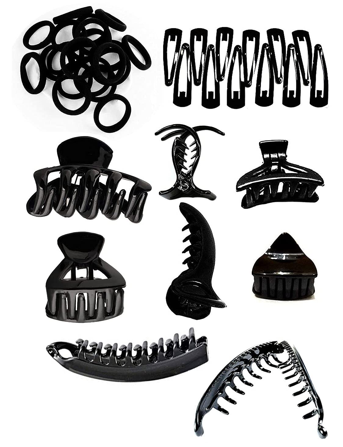 BHARATGAURAV Combo of 48 Black Rubber Hair Band 30, Tic Tac 12, Banana Claw and Black Hair Claw 7 for Woman, School Girls (B08HHSW92V) Amazon Price History, Amazon Price Tracker