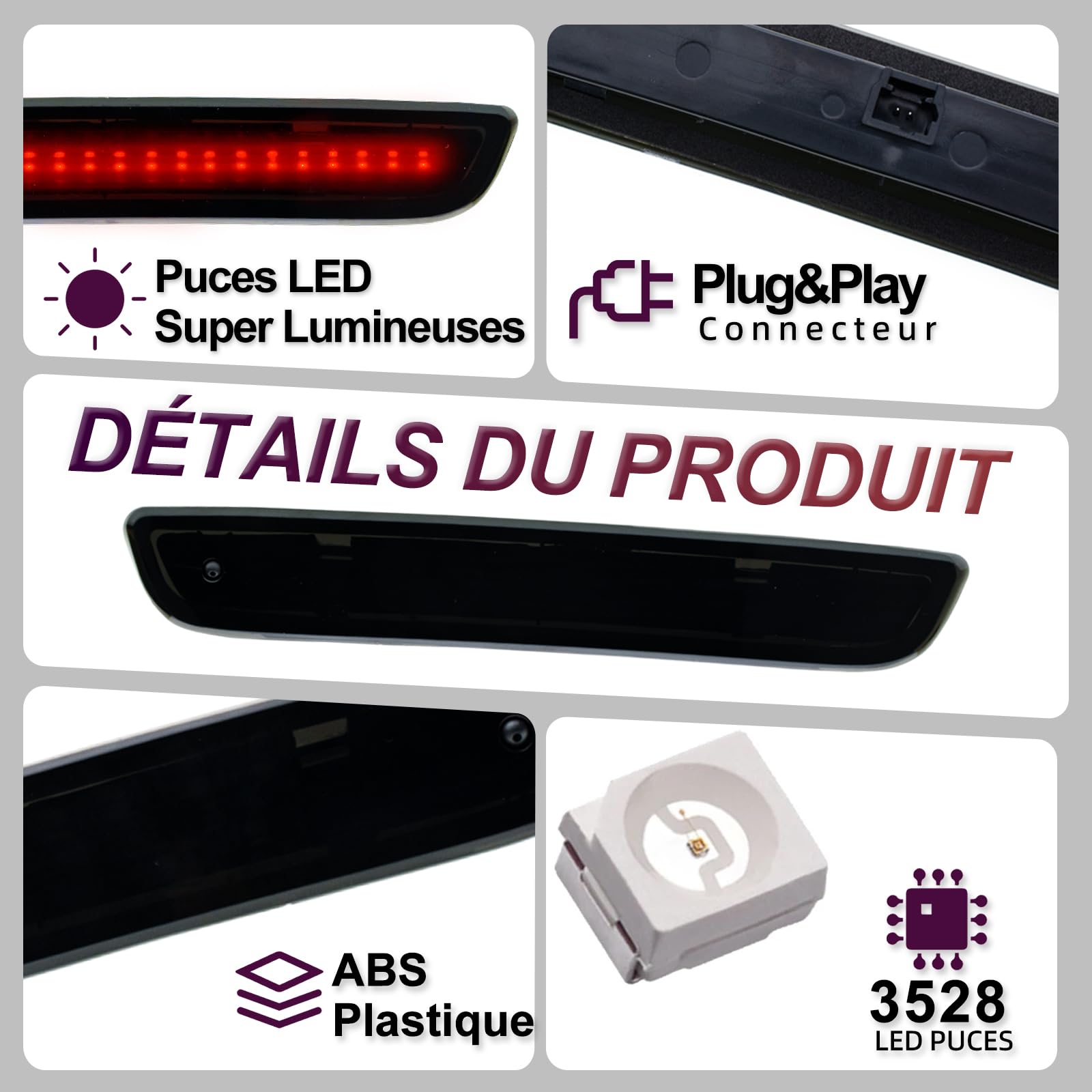 1pc pour Feu Stop 2014-2022 Ci.troen C1 / Pe.ugeot 108 / To.yota Aygo CHMSL Feu de Stop Arrière à Niveau Élevé Lampe de Frein LED 3ème Feu