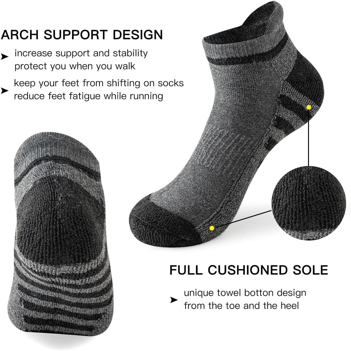 JOYNÉE 10 Pairs Mens Athletic Running Ankle Socks Men 10 Pack Low Cut Breathable Workout Socks,Sock Size:10-13