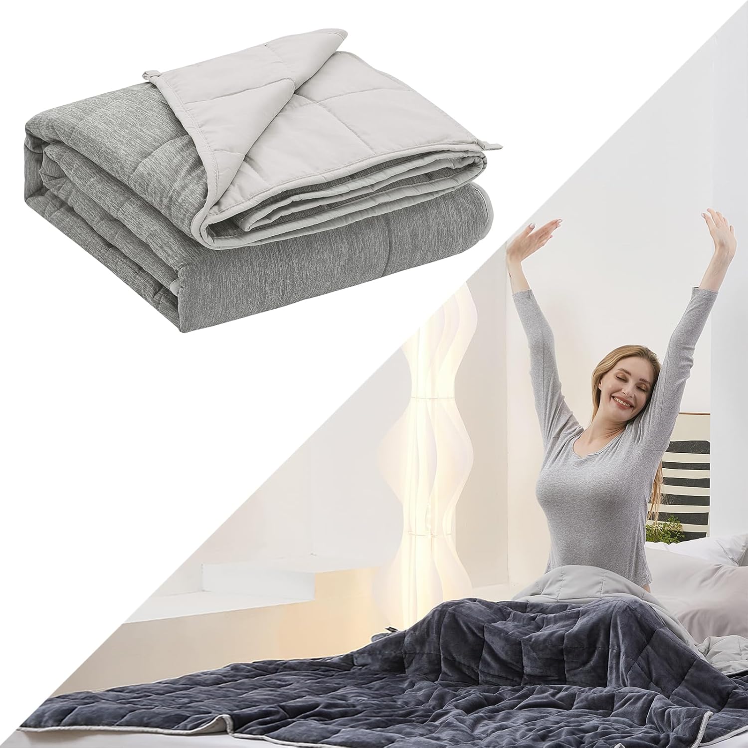 Satwip 2 PCS Weighted Trow Blanket, Super Cozy Flannel Grey Weighted Blanket 60" x 80" 20 Pounds and 10 LBS Grey Cooling Weighted Blanket for Hot Sleepers, Available Year-round