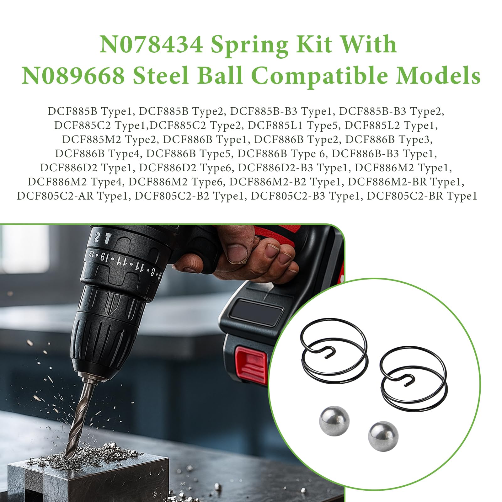 2 Pcs N078434 N089668 Spring and Steel Ball Impact Driver Parts