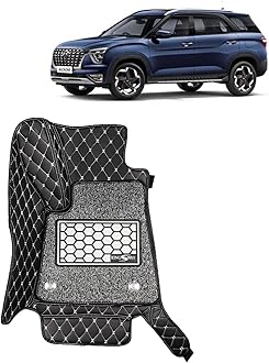 KINGSWAY Accessories Premium 7D Car Floor Mats Only Compatible with Hyundai Alcazar 6 Seater Year 2021 to 2024 All Model, Set of 4 Pcs, 100% Waterproof & Washable Luxury 7D Car Foot Mats, Black
