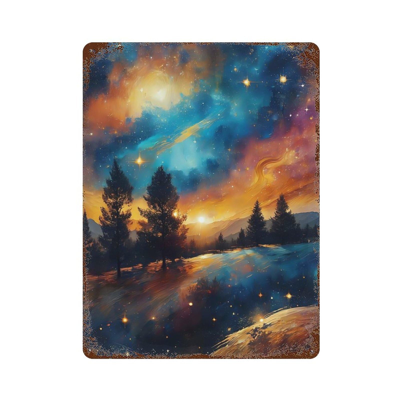 Rustic Tin Plaque Abstract Landscape Neon 15.7"x11.8", Retro Wall Decor for Shed, Workshop And Garage Wall Decor