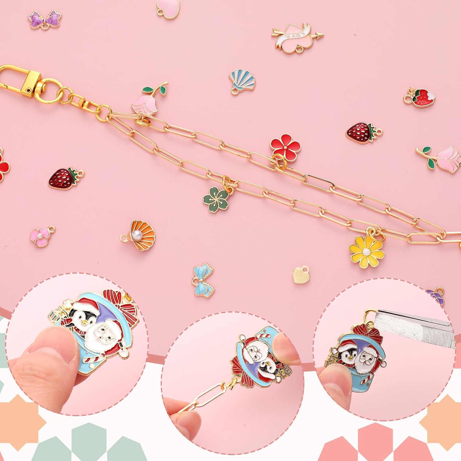 Tondiamo 141 Pcs Cute Phone Charms for Adult Detachable Aesthetic Y2k Cell Phone Charm Making Kit with 50 Charms, 70 Jump Rings and Tools for Women Beginner Jewelry Making Kit Arts and Craft Gift - Image 3