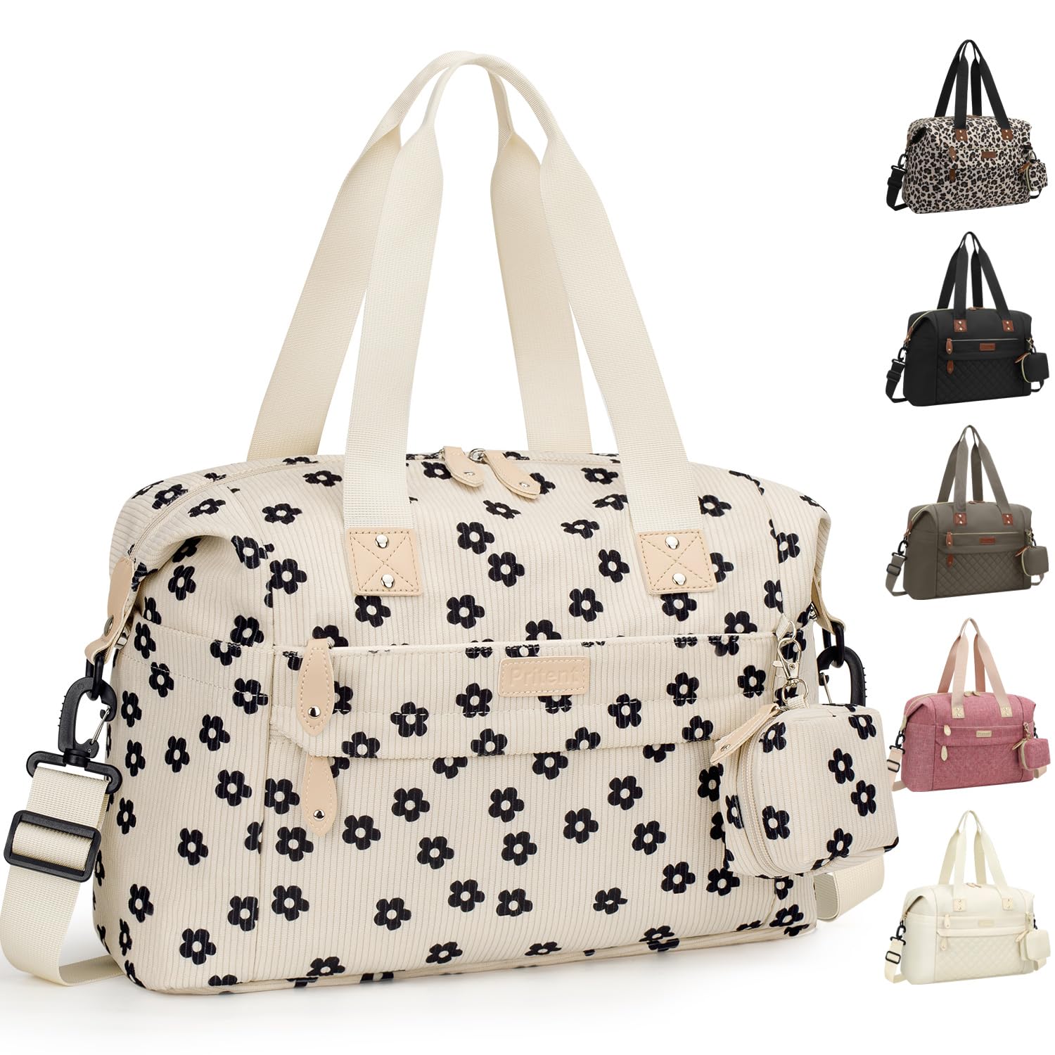 Pritent Diaper Bag Tote Waterproof Maternity Baby Bags with Pacifier Case, Black Flower, M