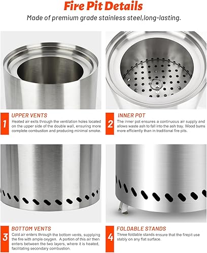 Miniatura 3 de Pozo de fuego sin humo, 9.25 x 8.66 pulgadas, mini hoguera de acero inoxidable sin humo por pellets o madera sin humo para fogata de campamento