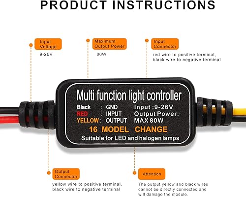 Miniatura 4 de Controlador estroboscópico de flash LED, 80 W universal DC926 V, 16 modos estroboscópicos, luz de freno, intermitente, módulo estroboscópico de luz