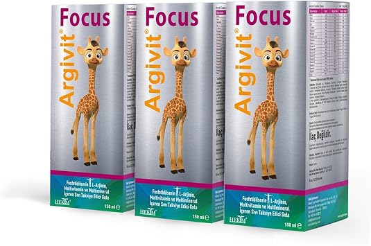 Argivit Focus Syrup, Food Supplement Containing Phosphatidylserine and L-Arginine, 150 ml, 3-Piece Package