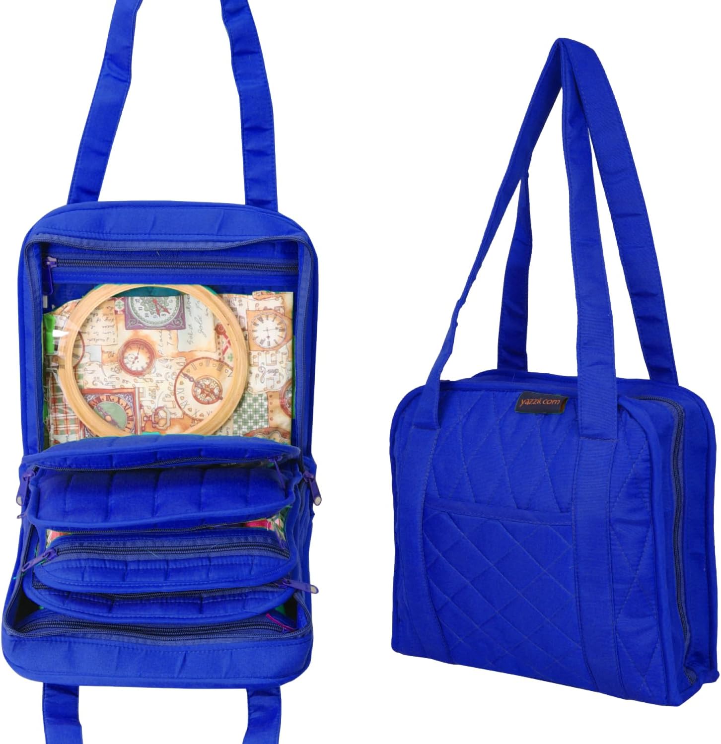 Yazzii Oval Craft Bag - Portable Organizer - Arts & Crafts Storage Bag Tote - Multipurpose Storage Organizer for Quilting, Needlework, Knitting, Sewing, Applique & Jewelry Royal Blue