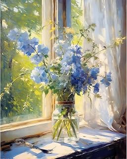 HITIRECOVI Flowers Paint by Number Adult,Windowsill Flowers Paint by Number Canvas for Adults,Paint by Numbers,DIY Canvas Paint by Numbers for Adults for Gifts Home Wall Decor 16x20inch