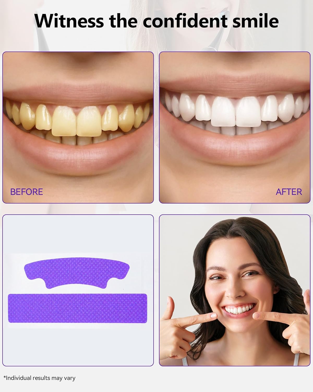 Teeth Whitening Strips 14 Treatments, Enamel Safe for Sensitive Tooth, Whitens Teeth, Purple Whitening Strips, Removes Yellow Stains & Bad Breath - Effective Color Correction for a Brighter Smile - Image 3