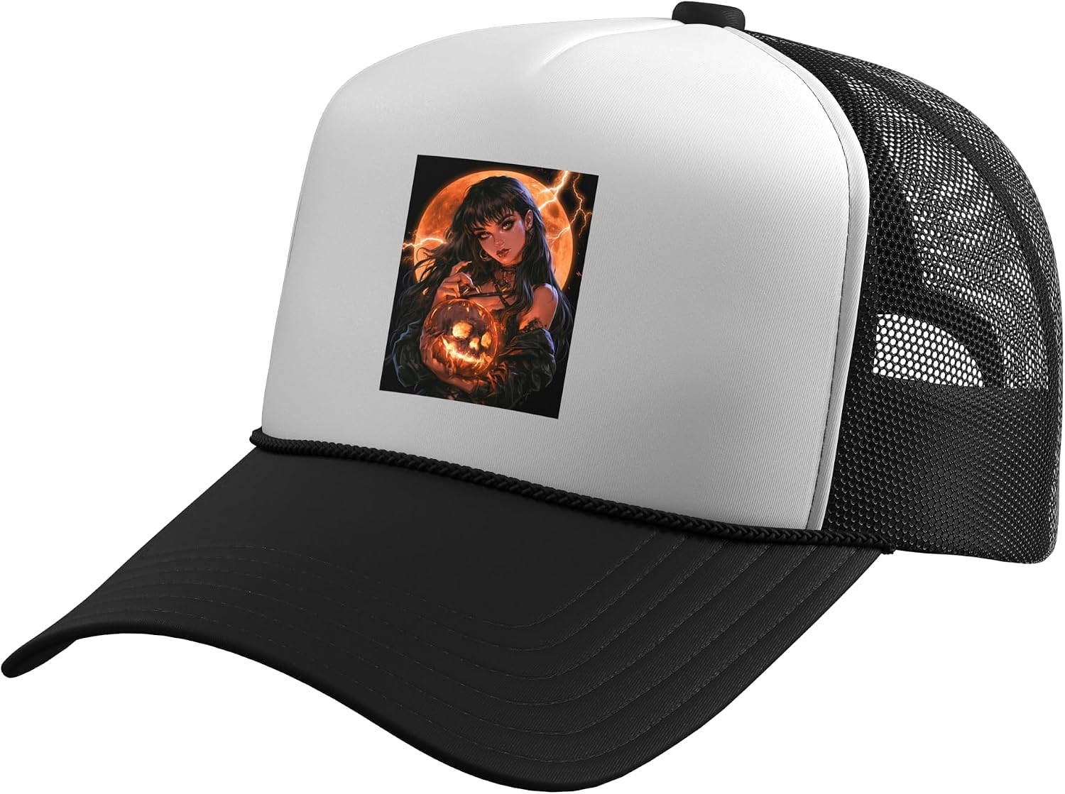 Anime Girl Pumpkin Halloween Creepy Halloween Anime Girl Trucker Hat with Adjustable Mesh Back
