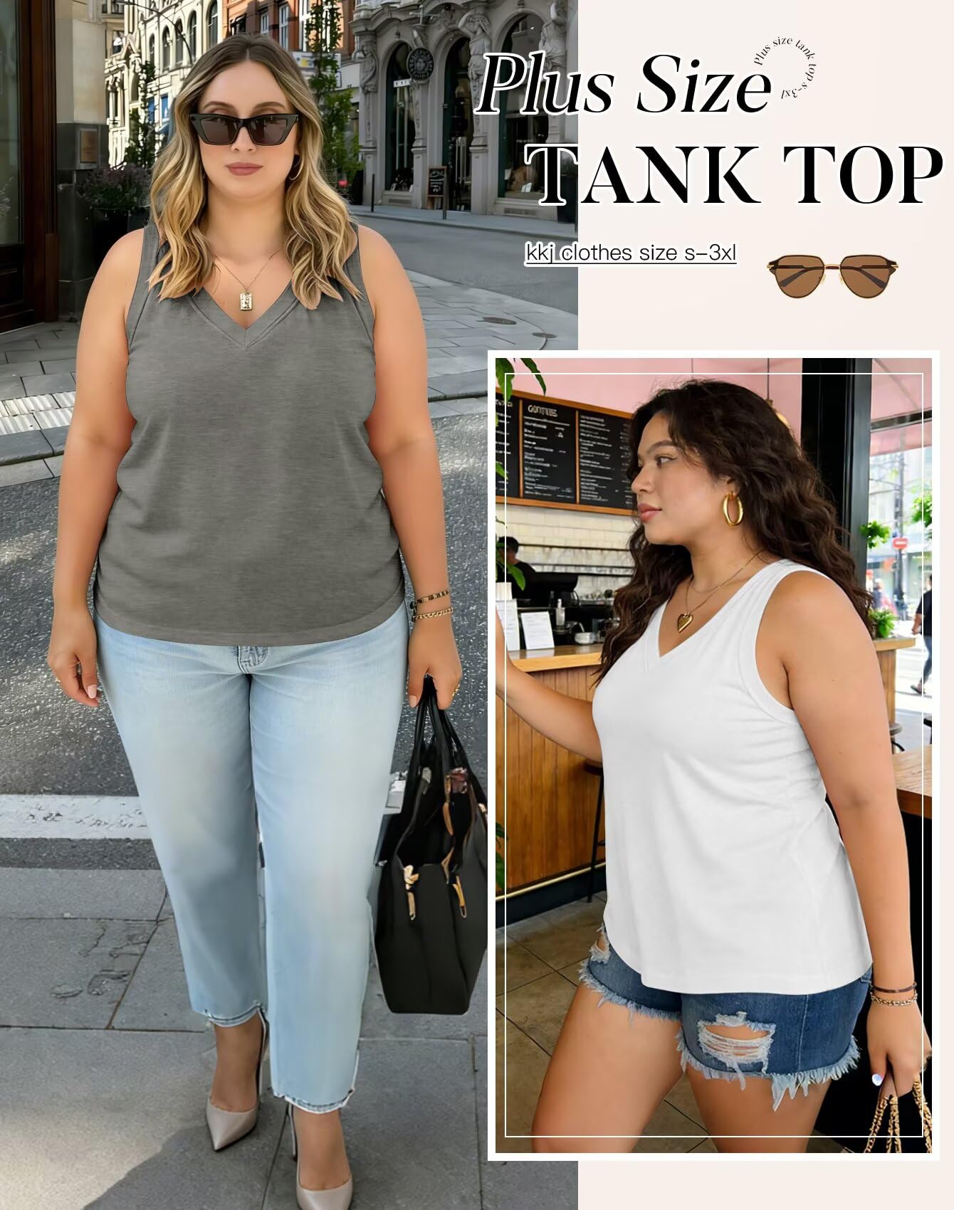 KKJ Paquete de 2 camisetas sin mangas para mujer, cuello en V, sin mangas, holgadas, casuales, ropa de otoño