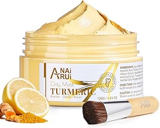 Turmeric Vitamin C Face Mask for Dark Spots, Kaolin Clay Mask with Vitamin C E and Aloe, Skin Care Turmeric Clay Mask for Acne & Refineing Pores, Smooth & Radiant Skin, 4.23 OZ