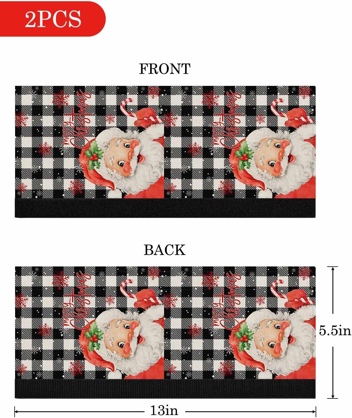 Christmas Santa Refrigerator Door Handle Covers Set of 2 for Dishwasher Microwave Oven Fridge Stove Appliance Door Handles,Washable Kitchen Decor Accessories,Winter Snowflake Buffalo Plaid Black