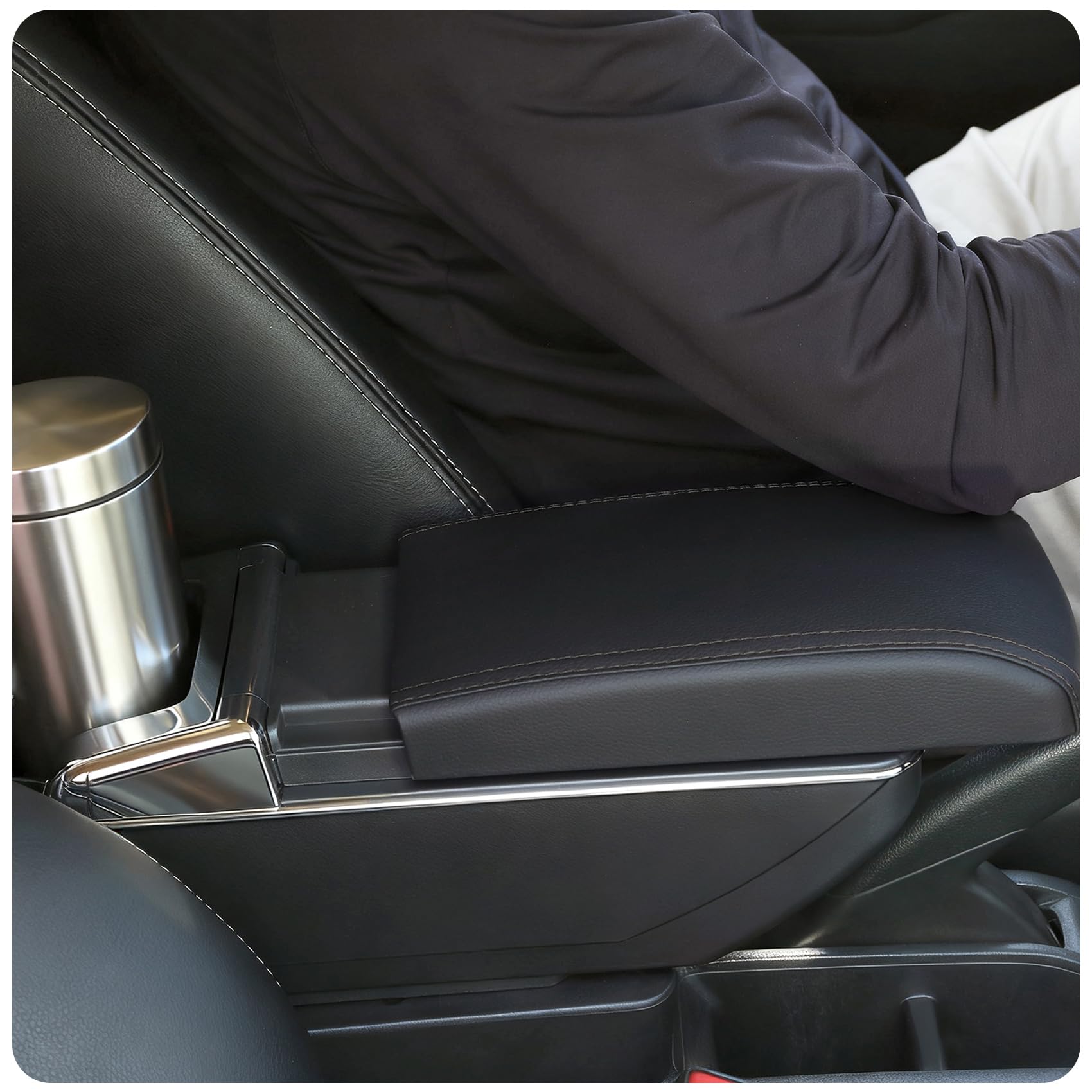 YJYWZH Armlehne für Opel Mokka 2021-2025 Mittelarmlehne mit Getränkehalter | mit Getränkehalter,Doppelstauraum,Verschiebbare Armauflage Mittelkonsole,PU-Leder,Aufbewahrungsbox,Schwarz