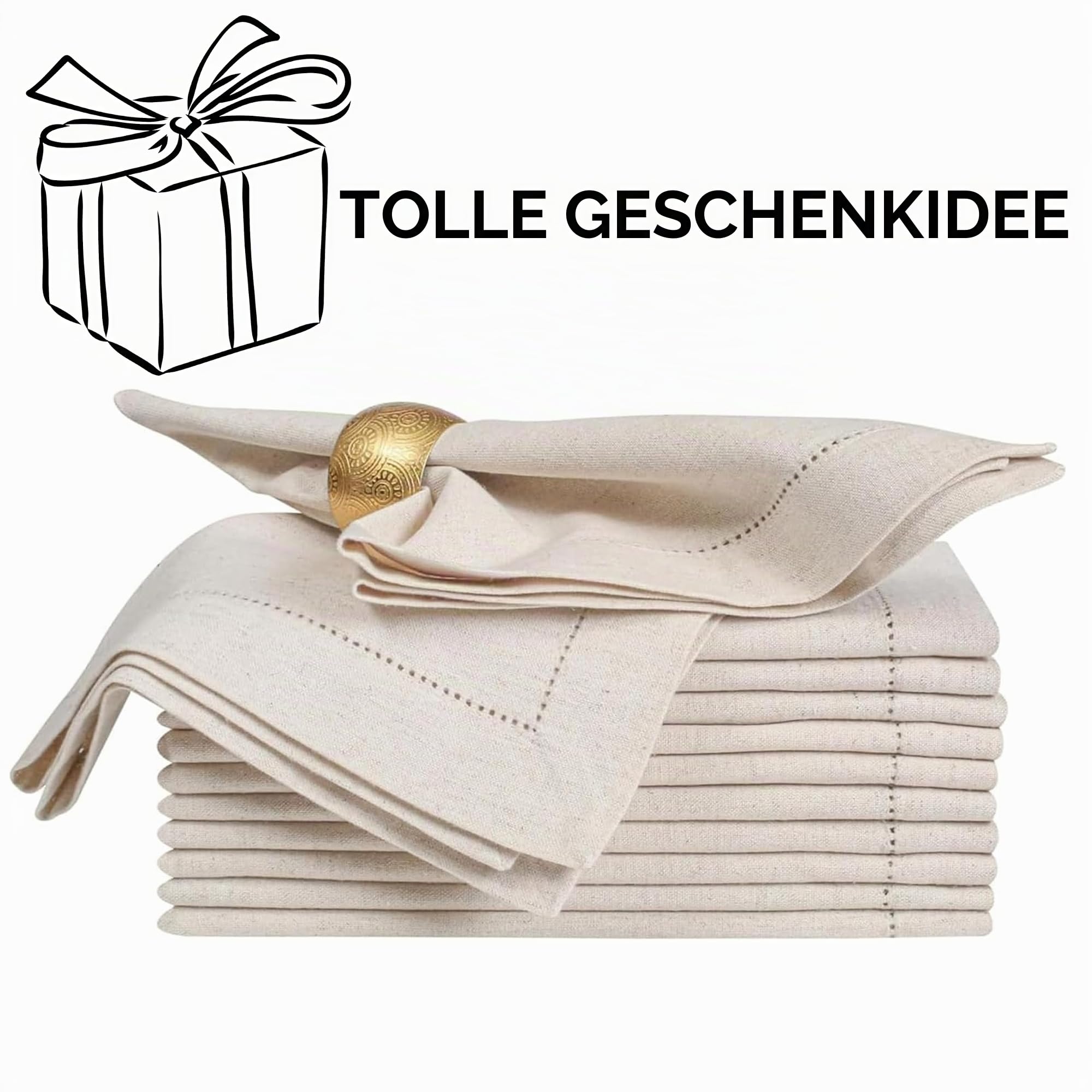 Flachs-Leinen-Baumwollstoff-Serviette mit Hohlsaum, 50x50 cm, natürlich, Hochzeitsservietten, Cocktailservietten, Stoffservietten, Baumwollservietten, maschinenwaschbare Servietten, 12 Stück