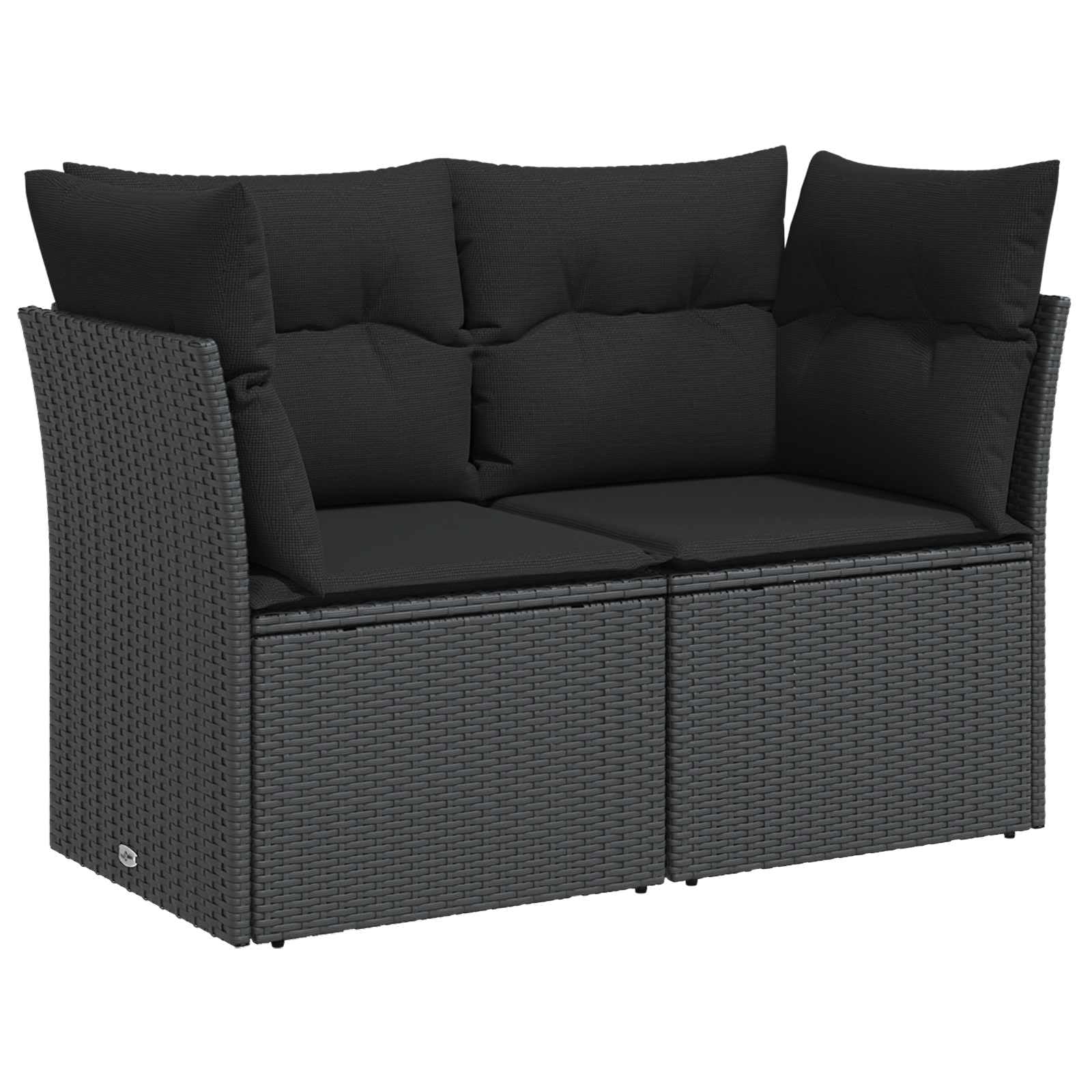 Set Divani 5 Pezzi Nero Polirattan e Acciaio con Box Portaoggetti
