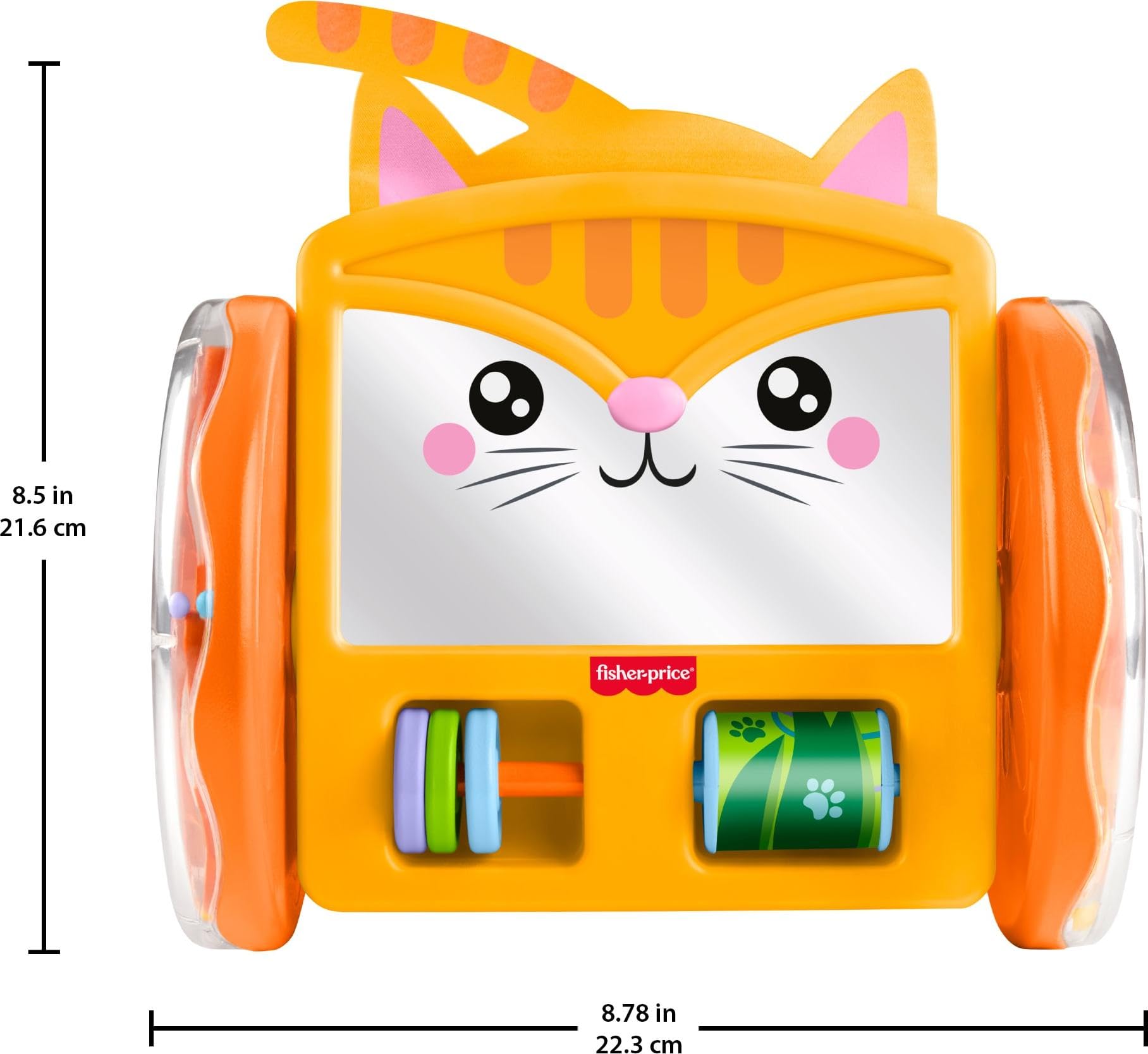 Fisher-Price Baby Toy FP Pets Crawl-After Kitty Lustro dla niemowląt, czas brzucha i aktywność obserwacyjna dla dzieci od 3 miesiąca życia