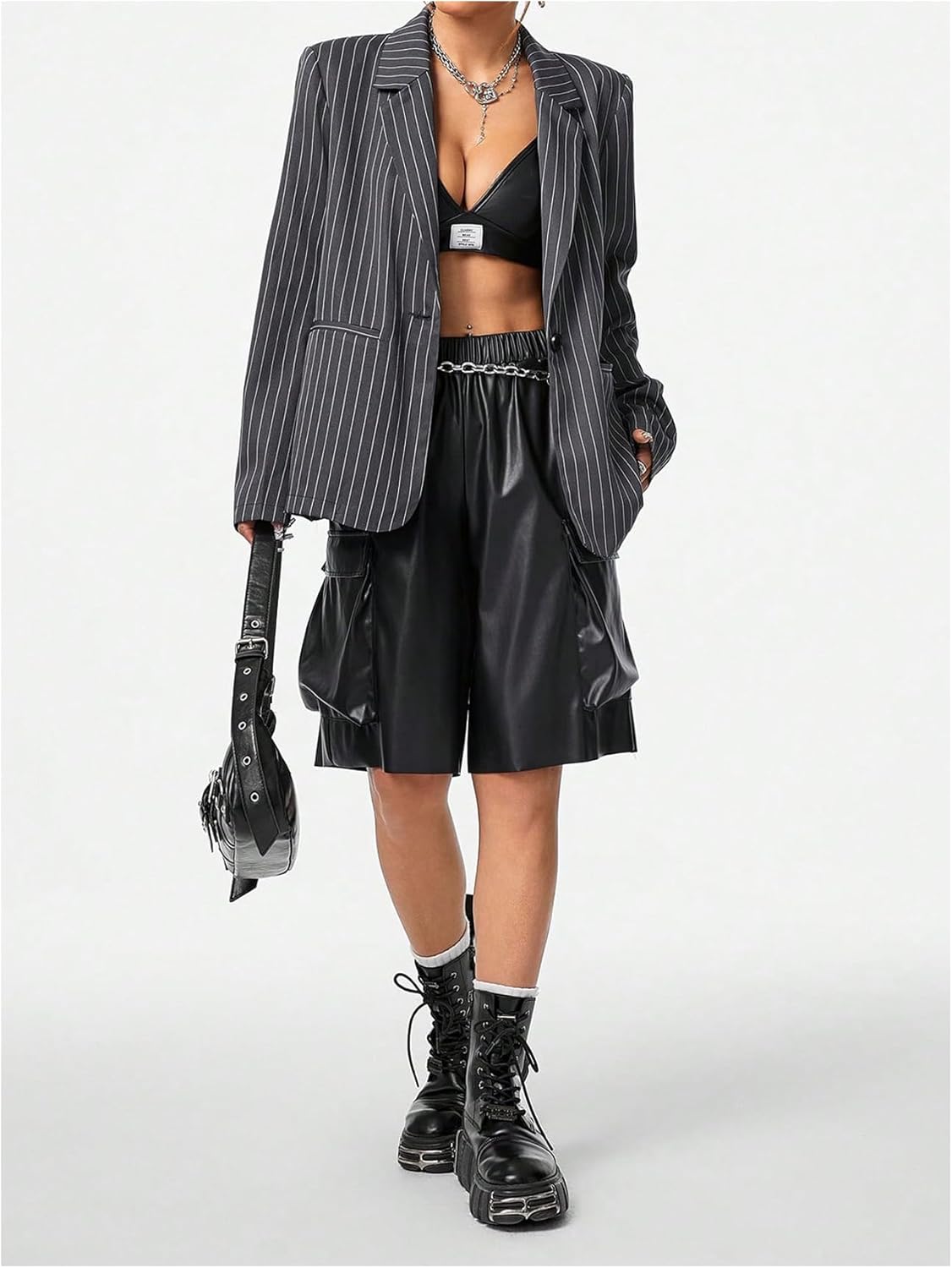 Floerns Women's Striped Long Sleeve Casual Blazers Lapel Neck Button Suit Jacket - Image 6