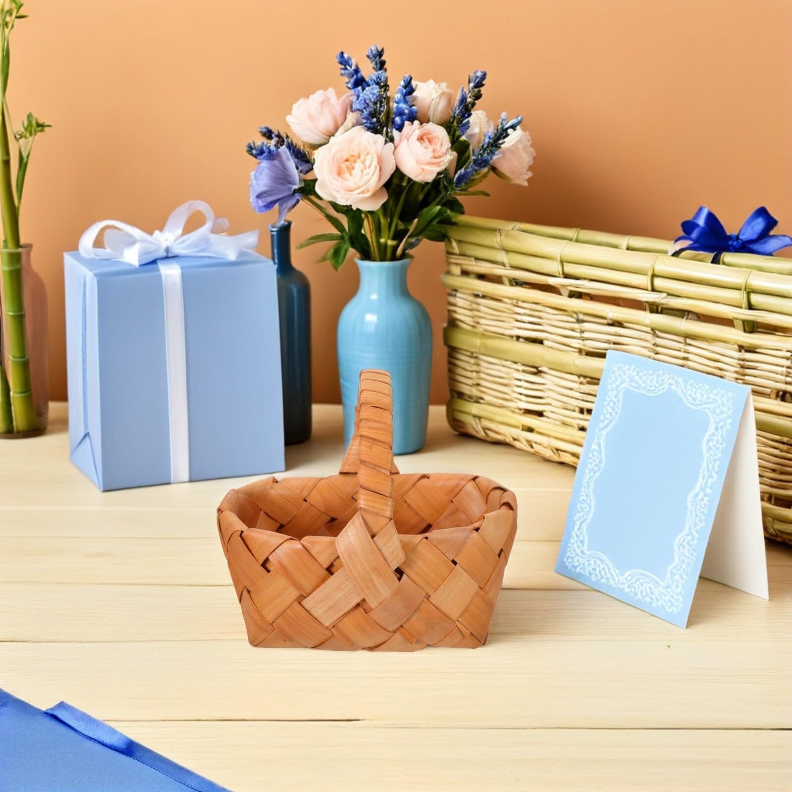 Artibetter 4 Cestas de Mimbre Pequeñas Tejidas en Madera con Asas Mini Cesta para Almacenamiento y Regalos Color Camel Ideales para Organización en Hogar Fiestas y de 4
