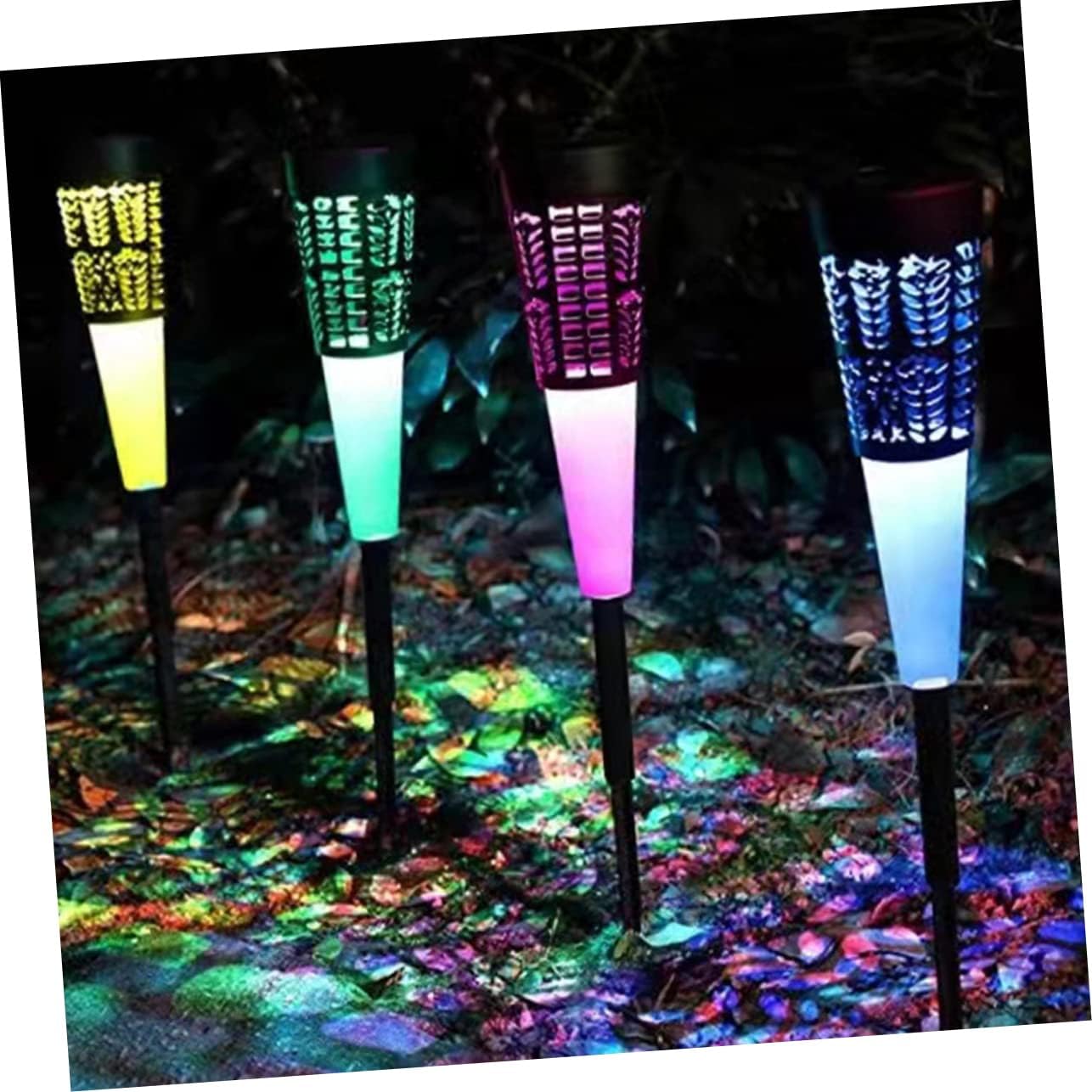 Mikikit 6pcs Solar Powered Garden Lights Decorative Lawn Stake Lights for Walkways Courtyards and Patios Warm Outdoor Lighting