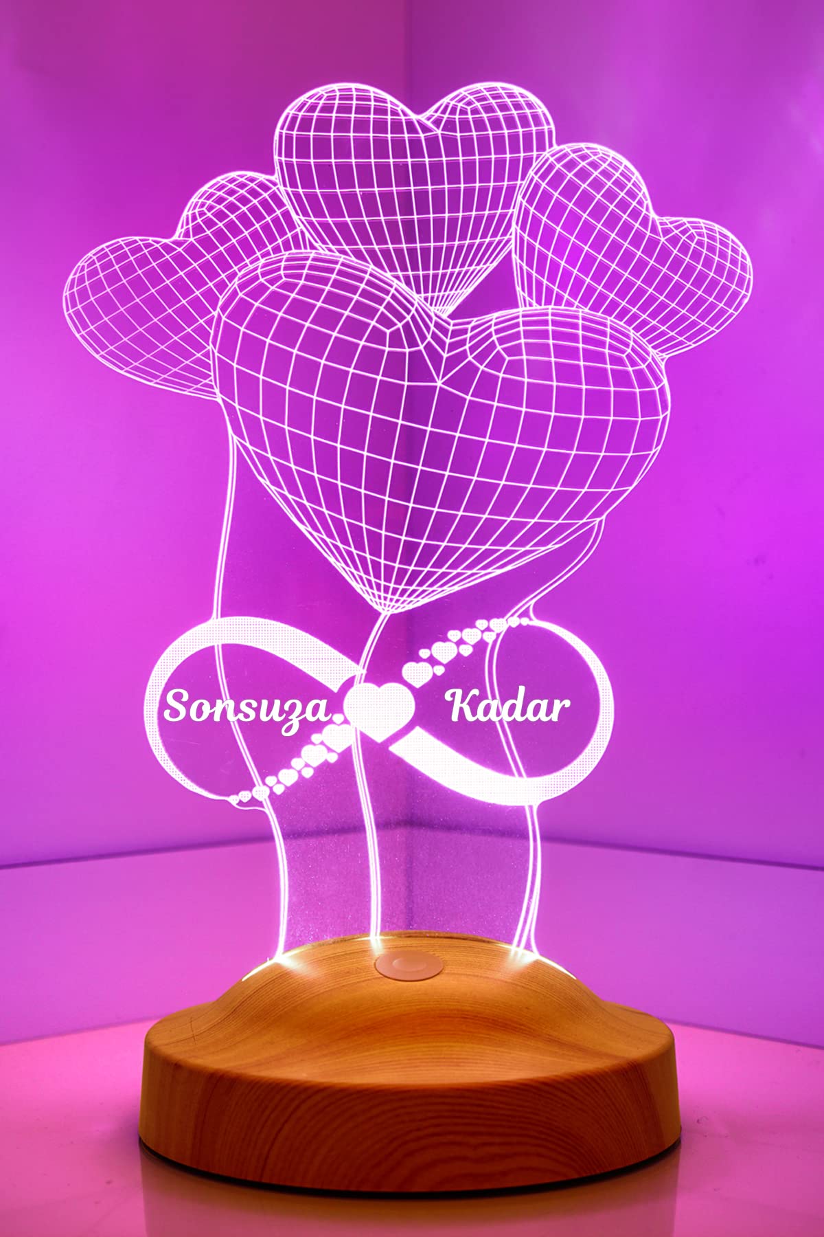 Sevgilambası 3D Balon Kalpler Sonsuzluk Hediyesi 3 Boyutlu Led Lamba
