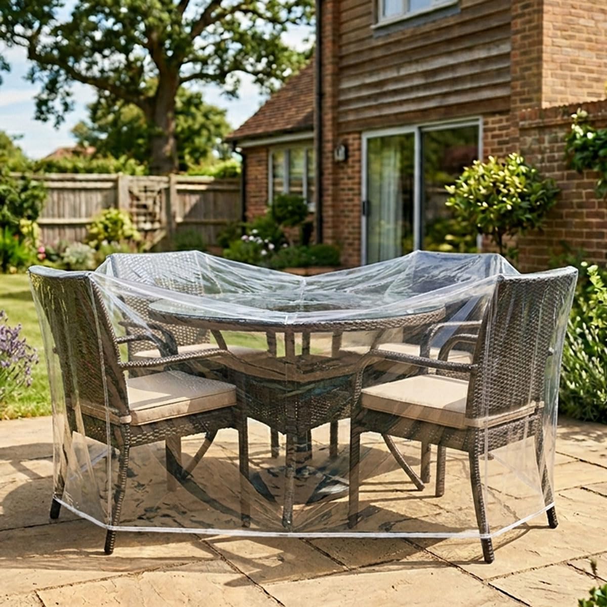 LAMINET - Fundas para Muebles de Exterior (Cubierta Transparente, Mesa Redonda)
