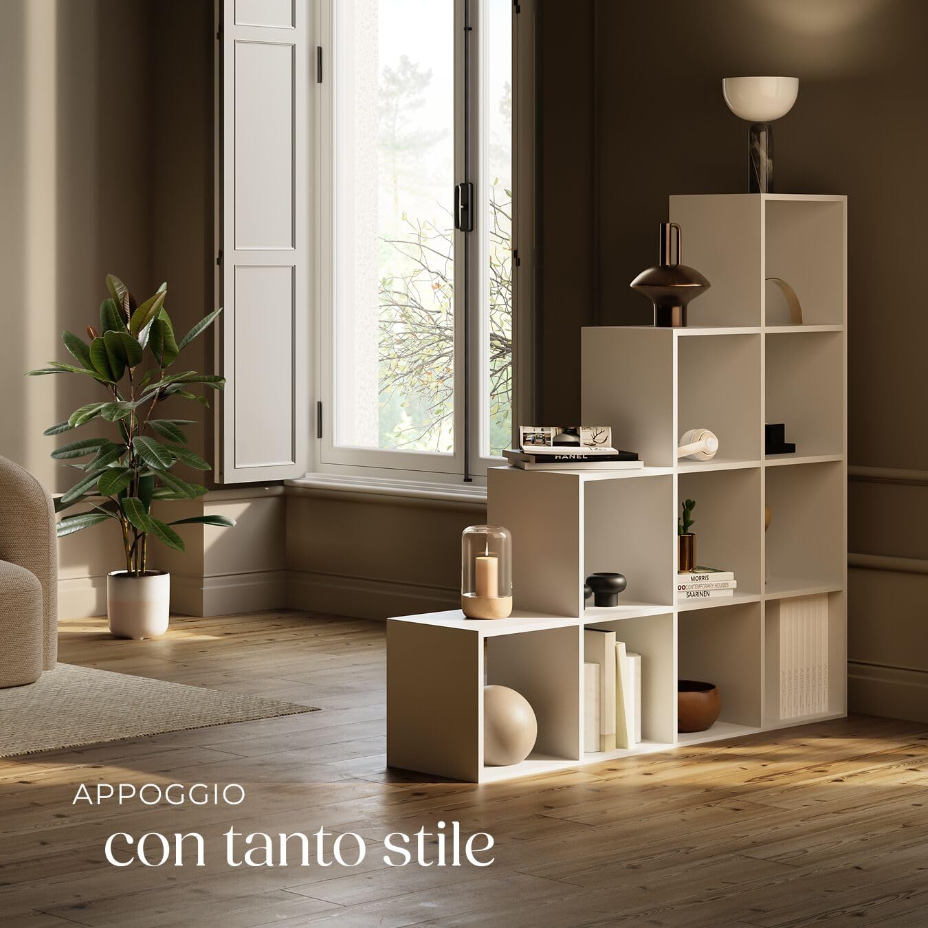 tectake® Libreria Moderna con 10 Scomparti, 130x130x29 cm, Design a Cubo, Protezione Ribaltamento, Libreria Scaffale, 10 Scaffali, Antiscivolo, Soggiorno, Ufficio, Cameretta - Bianco