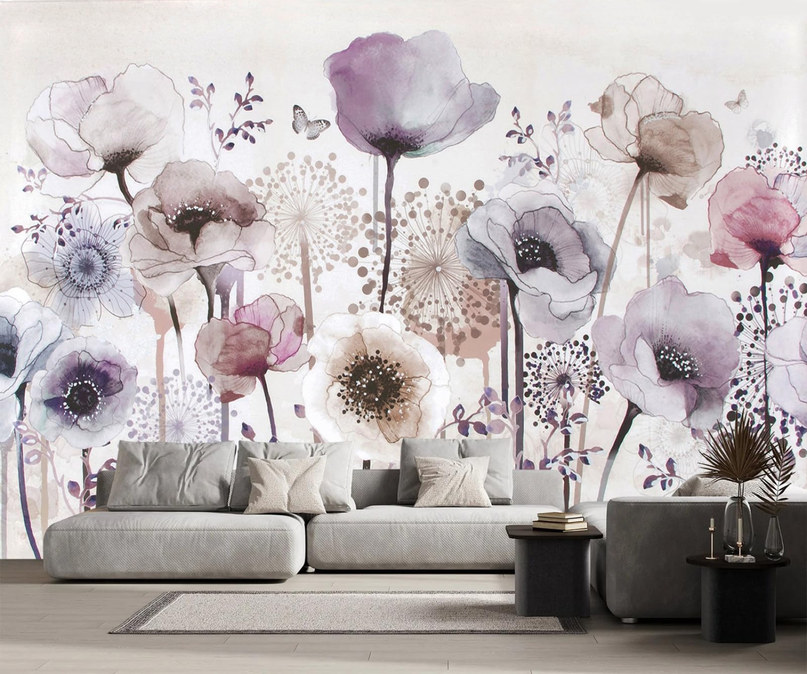Papier peint panoramique aquarelle florale intissé 3D 380x260cm MW252101