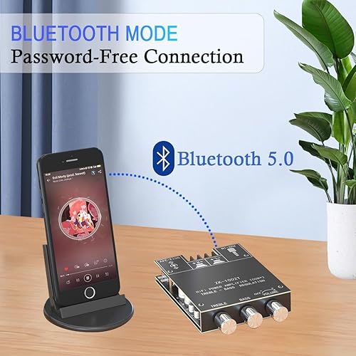 Miniatura 6 de ZK-1002T 200W Bluetooth Amplificador de 2.0 CH Amplificador de audio con control de agudos y graves HiFi Power Amp Board BT y AUX DC 9-24V Módulo