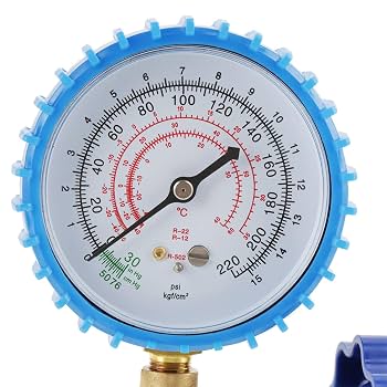 Relaxweex Refrigeration Pressure Gauge Kit For R-134a, R-404a, R-22, R-410a - 0-800psi, 1/8 NPT, Blue & Red Dial 80mm - View #7