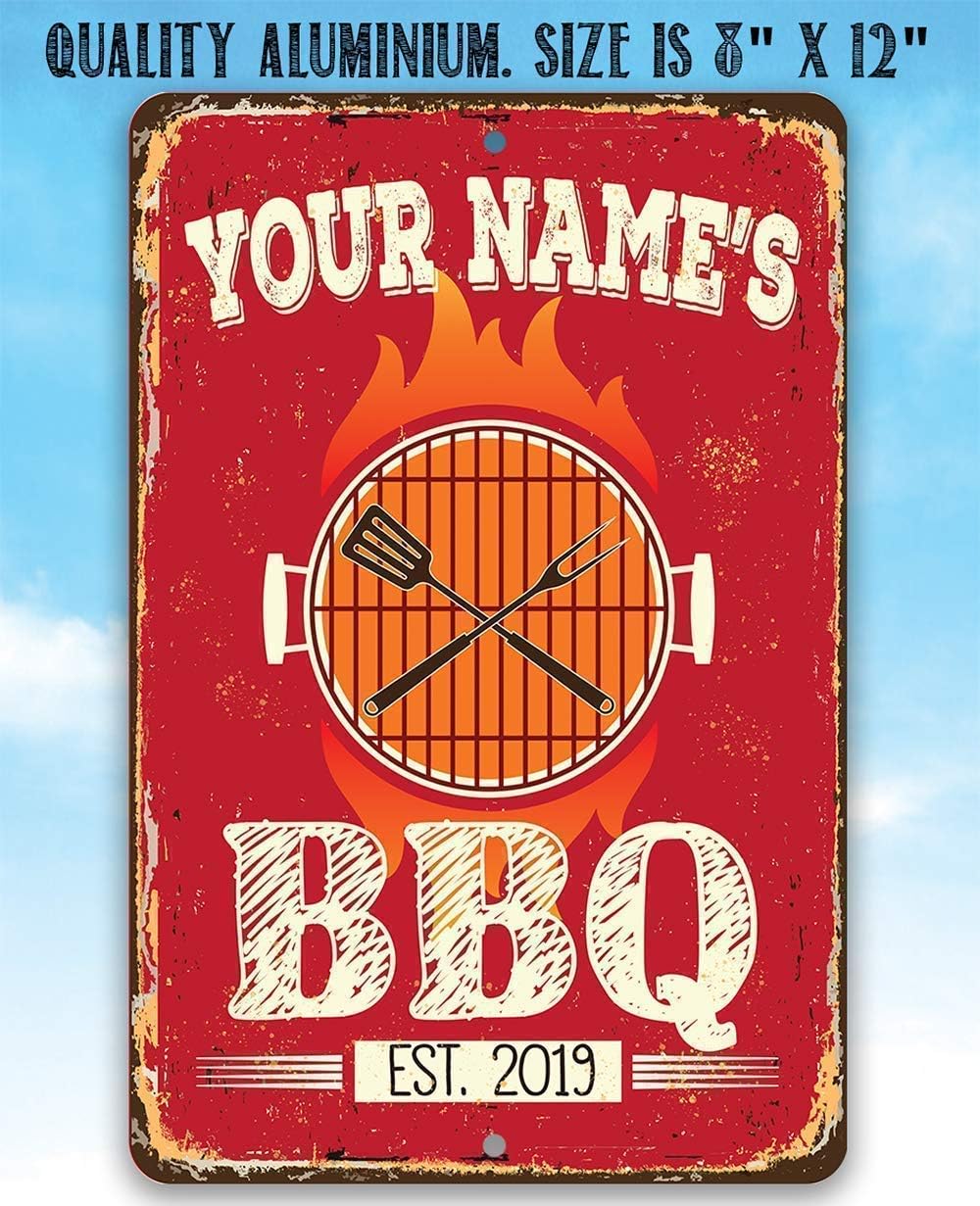 Grill Signs - Durable Metal Sign - Use Indoor/Outdoor - Great Grill and Barbeque Restaurant Decor and Gift (Personalized, Your BBQ)