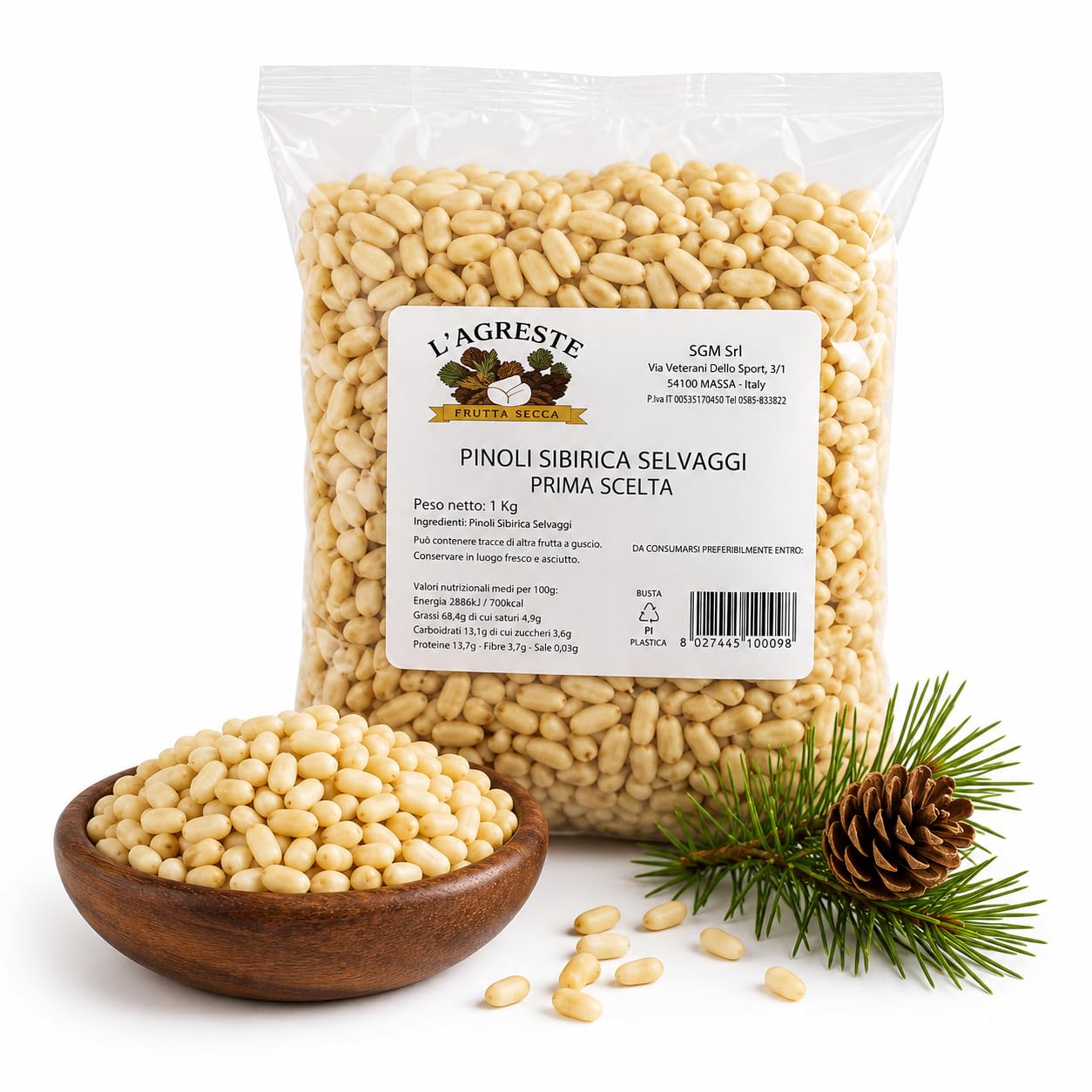 PINOLI SIBERIANI SELVAGGI 1 KG – INTERI PRIMA SCELTA – 100% NATURALI – RICCHI DI GUSTO – IDEALI PER PESTO GENOVESE, DOLCI E CUCINA GOURMET - L'AGRESTE