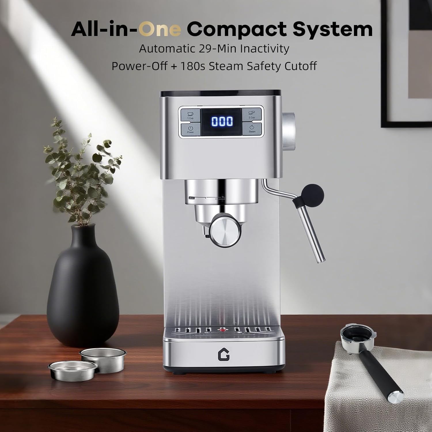 Kaffeemaschine 20 Bar Siebträger Espressomaschine mit Milchaufschäumer Thermoblock Heißwasserfunktion Entkalkungsanzeige