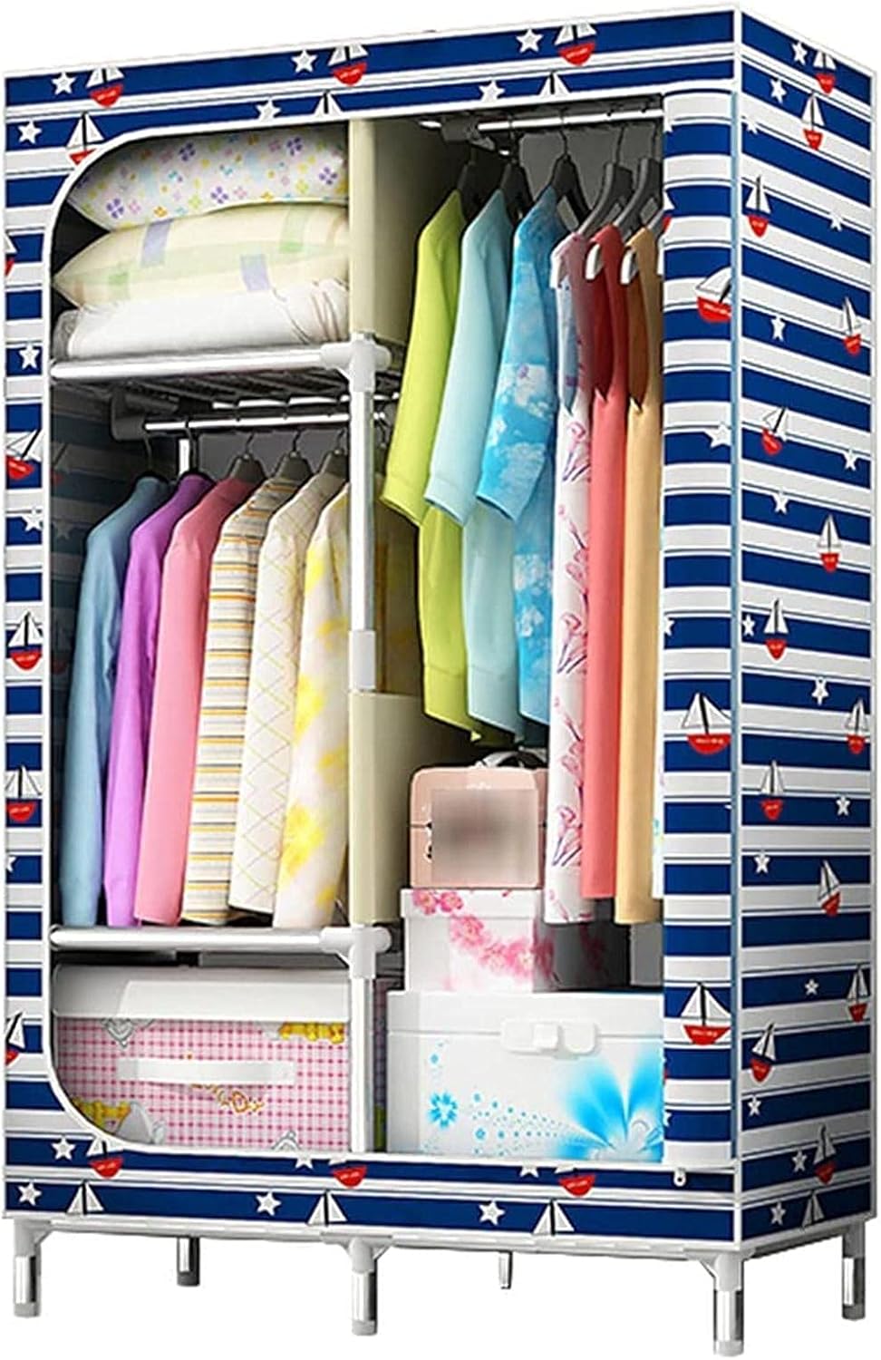 Oxford Cloth Wardrobe Creativity Design Organiser Simple Portable Single Wardrobe 168 45 90CM Clothes Rack (Color : D Size : 168 45 90CM) (D 168 * 45 * 90CM)
