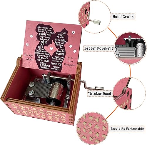 Miniatura 2 de AiLiKaSic Pink You are My Sunshine - Caja de música con manivela para hermana, madera, grabada, vintage, romántico, regalo musical para cumpleaños,